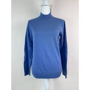 Murano women's small blue mock neck fine merino wool‎ lightweight knit sweater